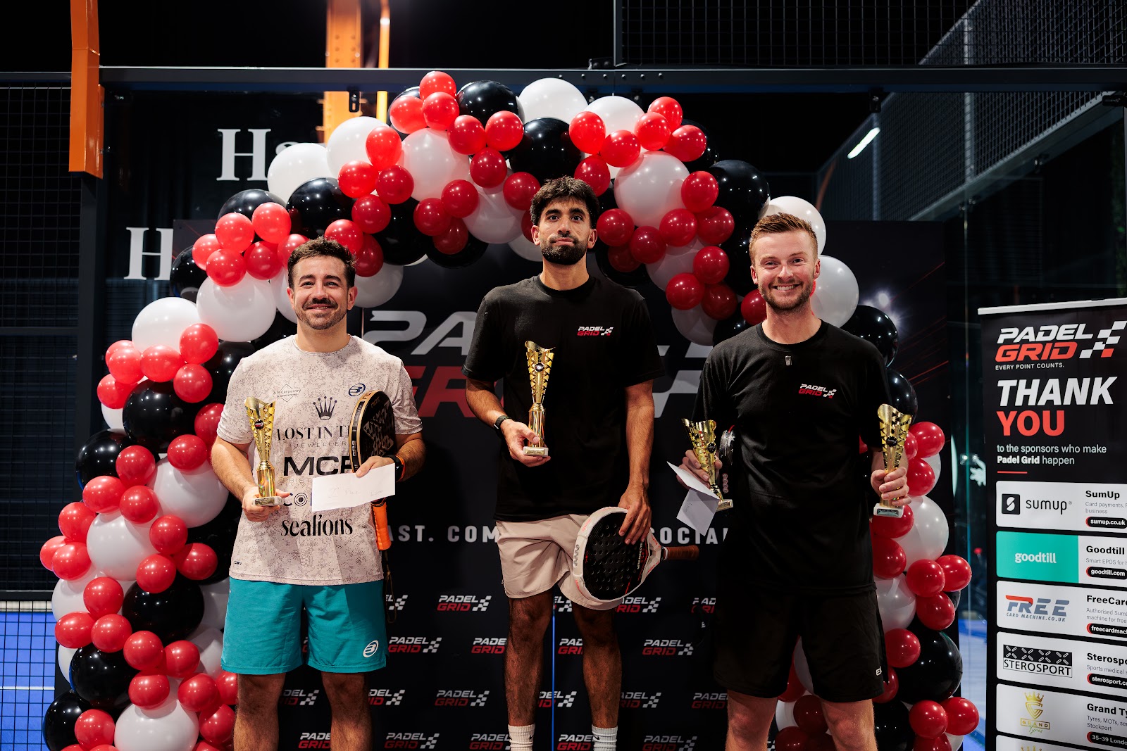 Men's Mega Open podium at Carbon Padel Club Manchester